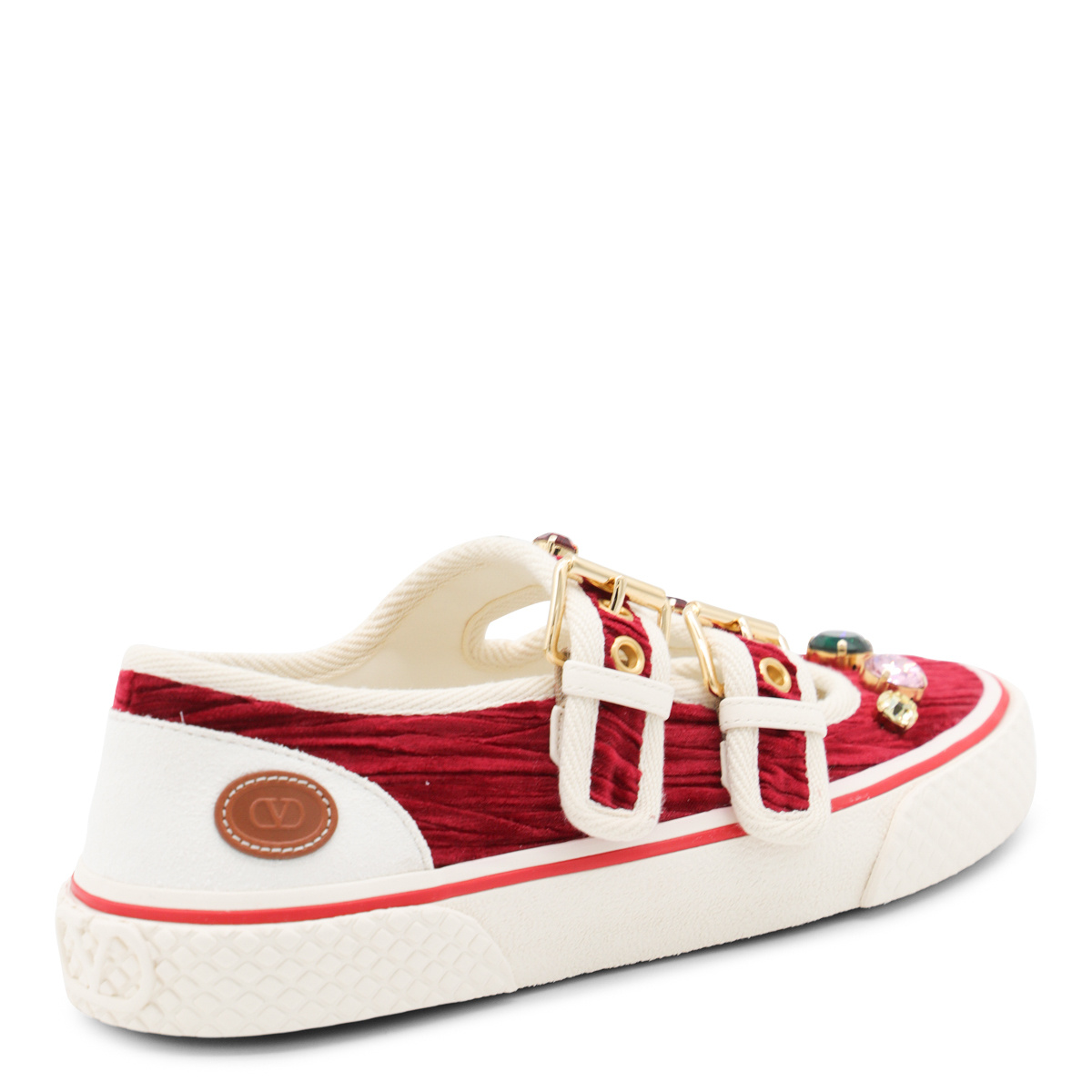 Valentino Embellished Double-buckled Sneakers In Red