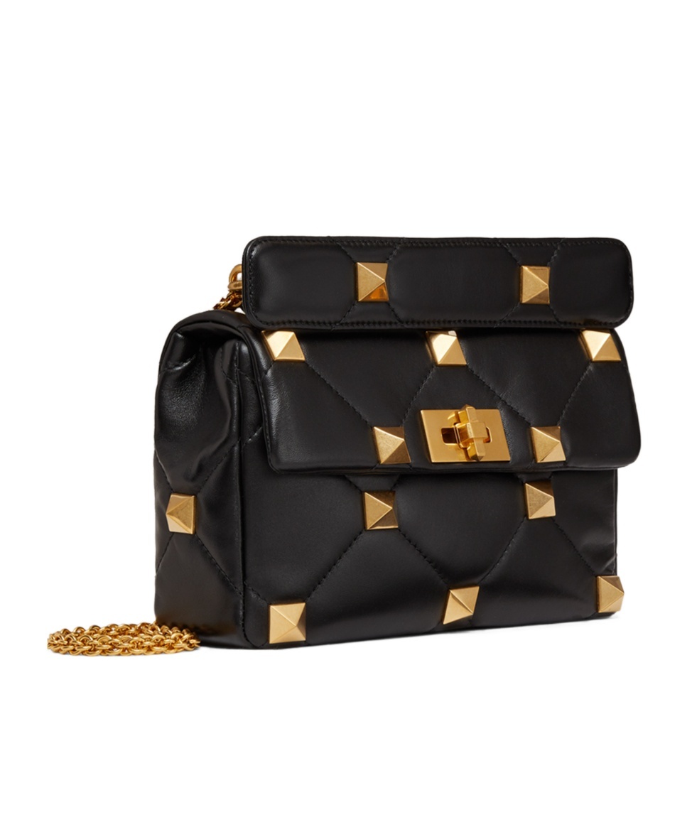 Valentino Medium Roman Stud Chain-link Shoulder Bag In Black