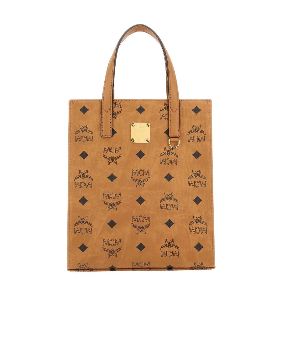 Mcm Logo Print Mini Tote Bag In Brown