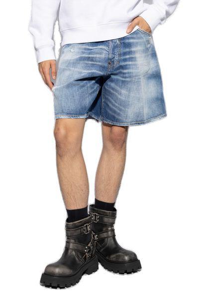 Dsquared2 Logo-tag Distressed Denim Shorts In White