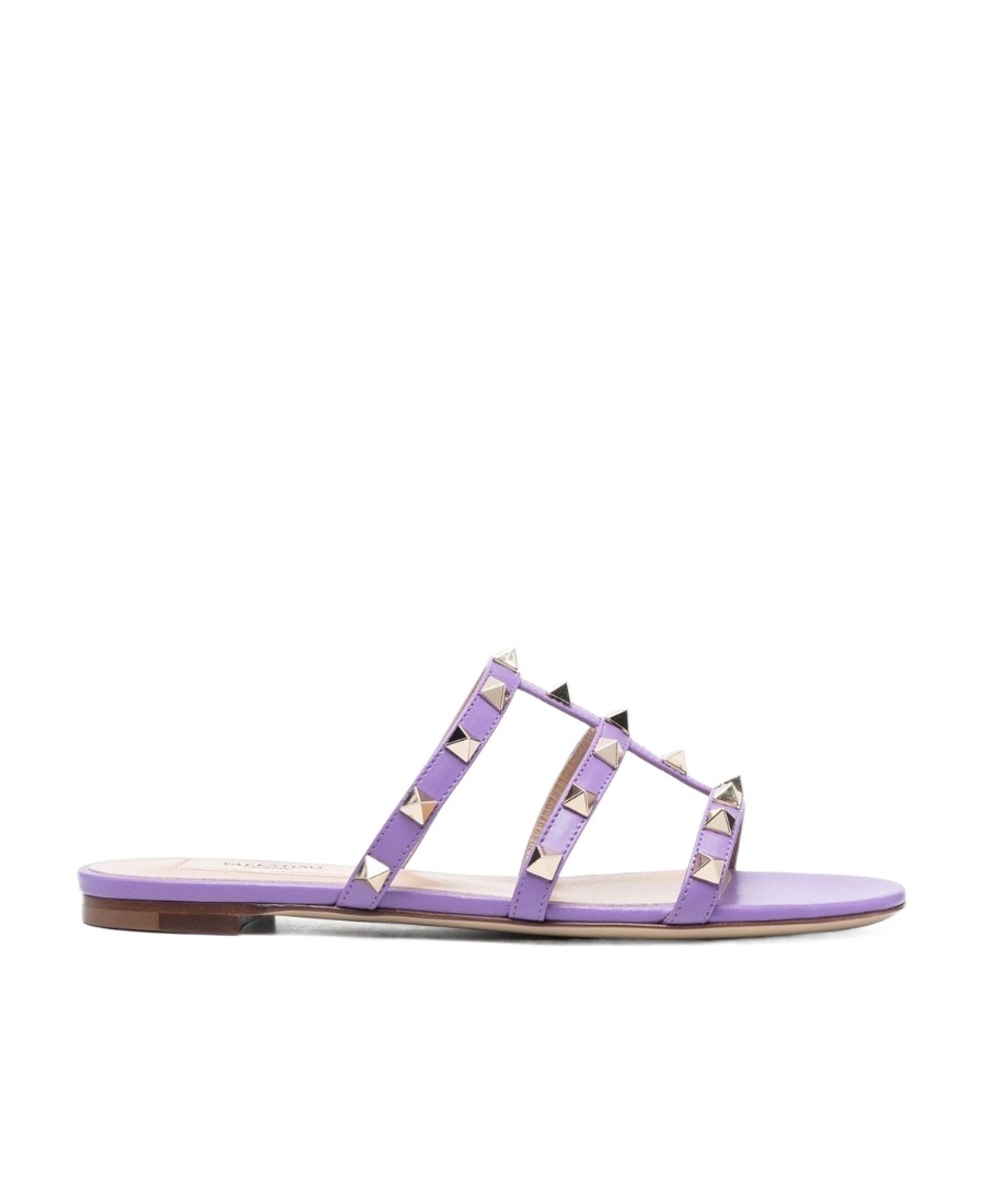 Valentino Women's Rockstud Leather Slides In Purple