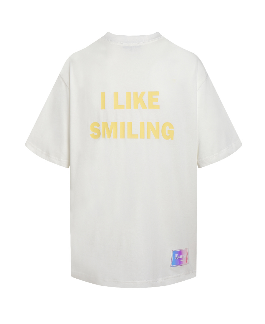 Liuregali Smiley Face Badge Letter Printed Short-sleeved T-shirt In White