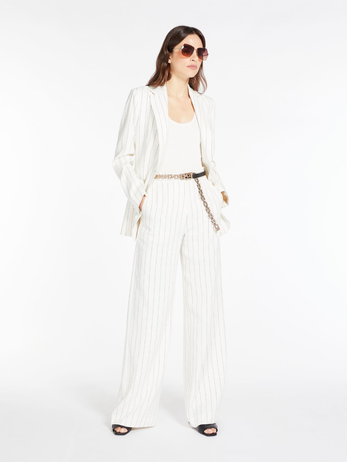 Max Mara Striped Suit Jacket In White