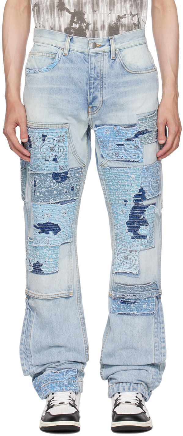 Amiri Patchwork Bandana Carpenter Straight Jean In Gray