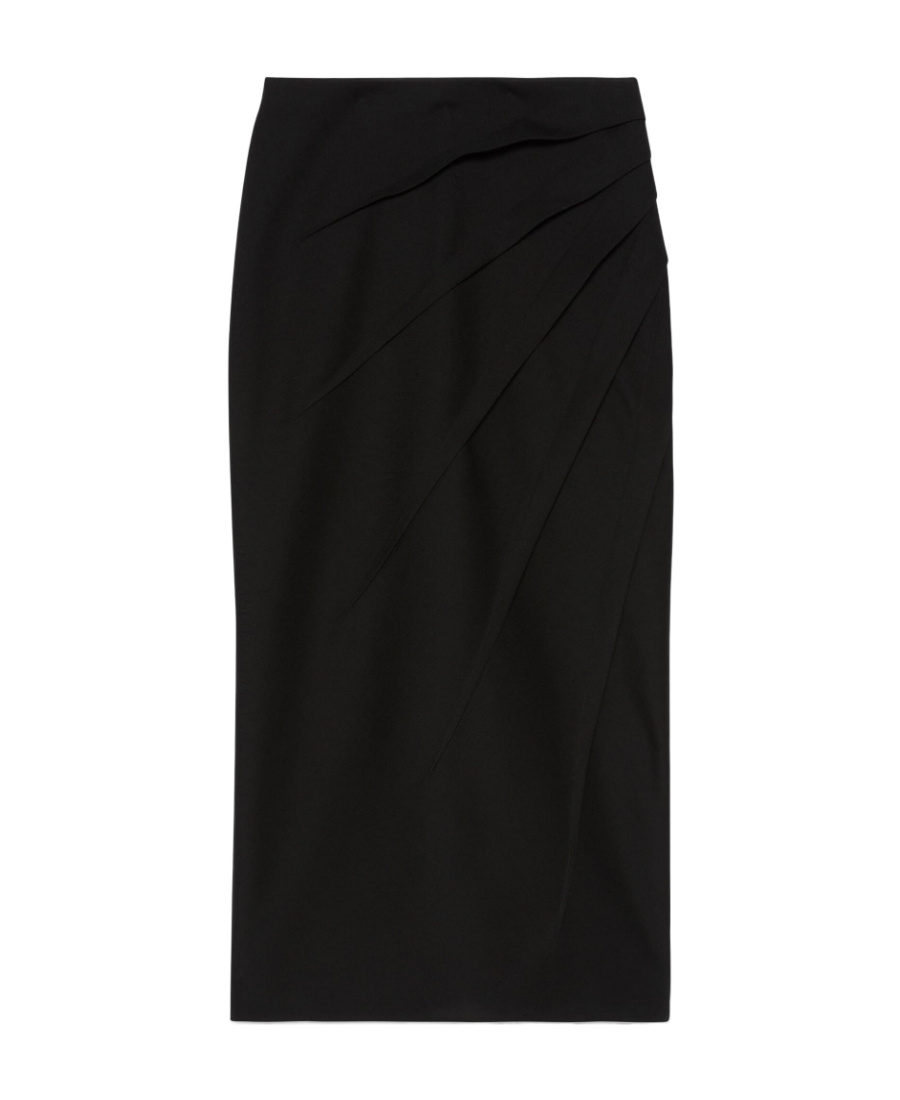 Gucci Draped Wool Midi Skirt In Black