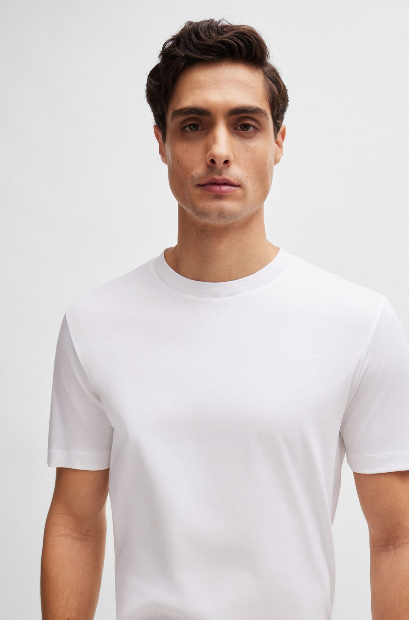 Shop Hugo Boss Crew-neck Cotton T-shirt In White
