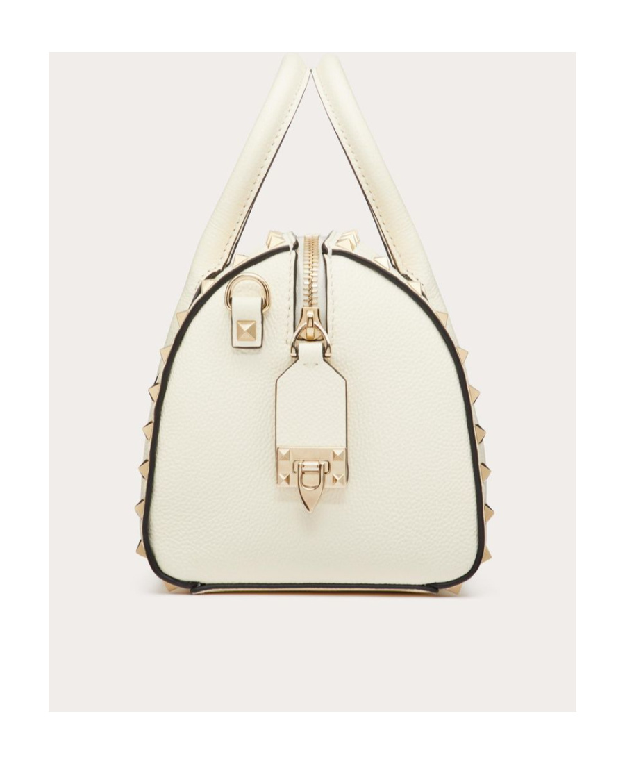 Valentino Rockstud Grainy Leather Handbag In Ivory White