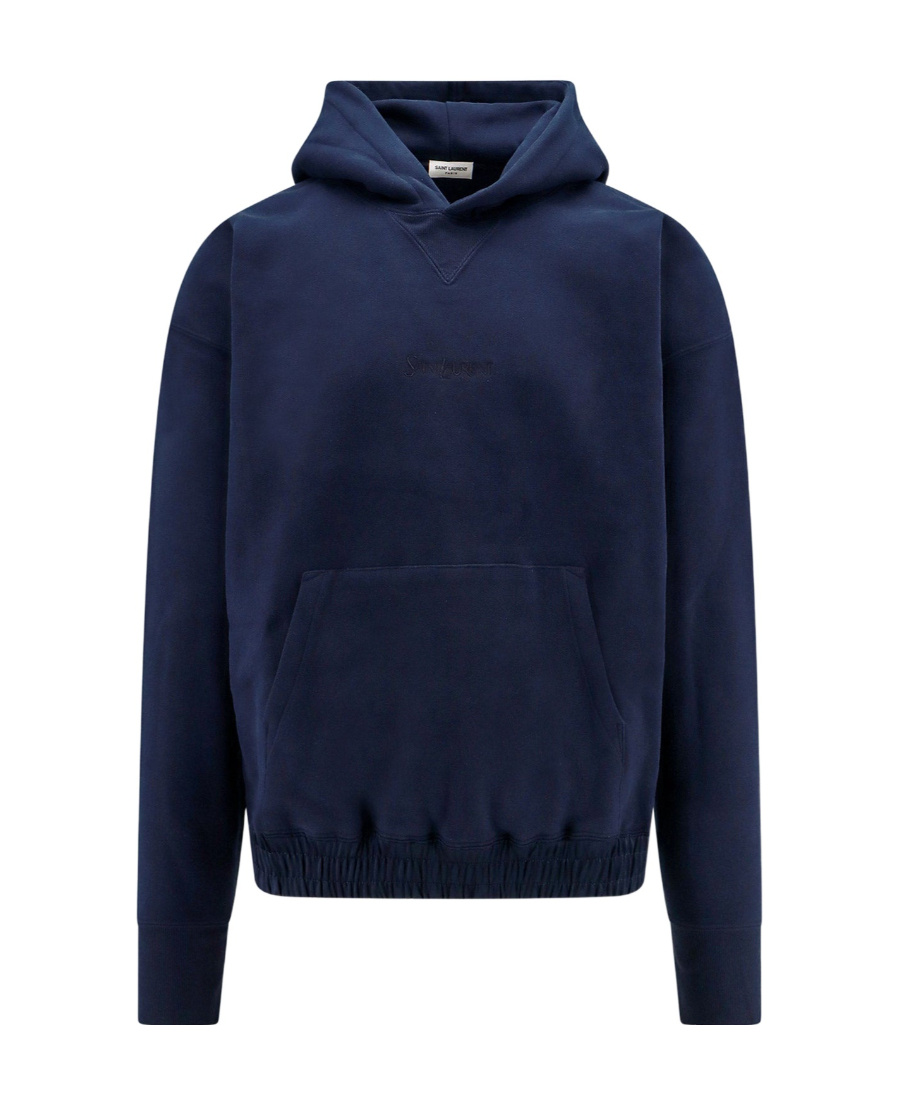 Saint Laurent Logo-embroidered Hooded Sweatshirt In Blue