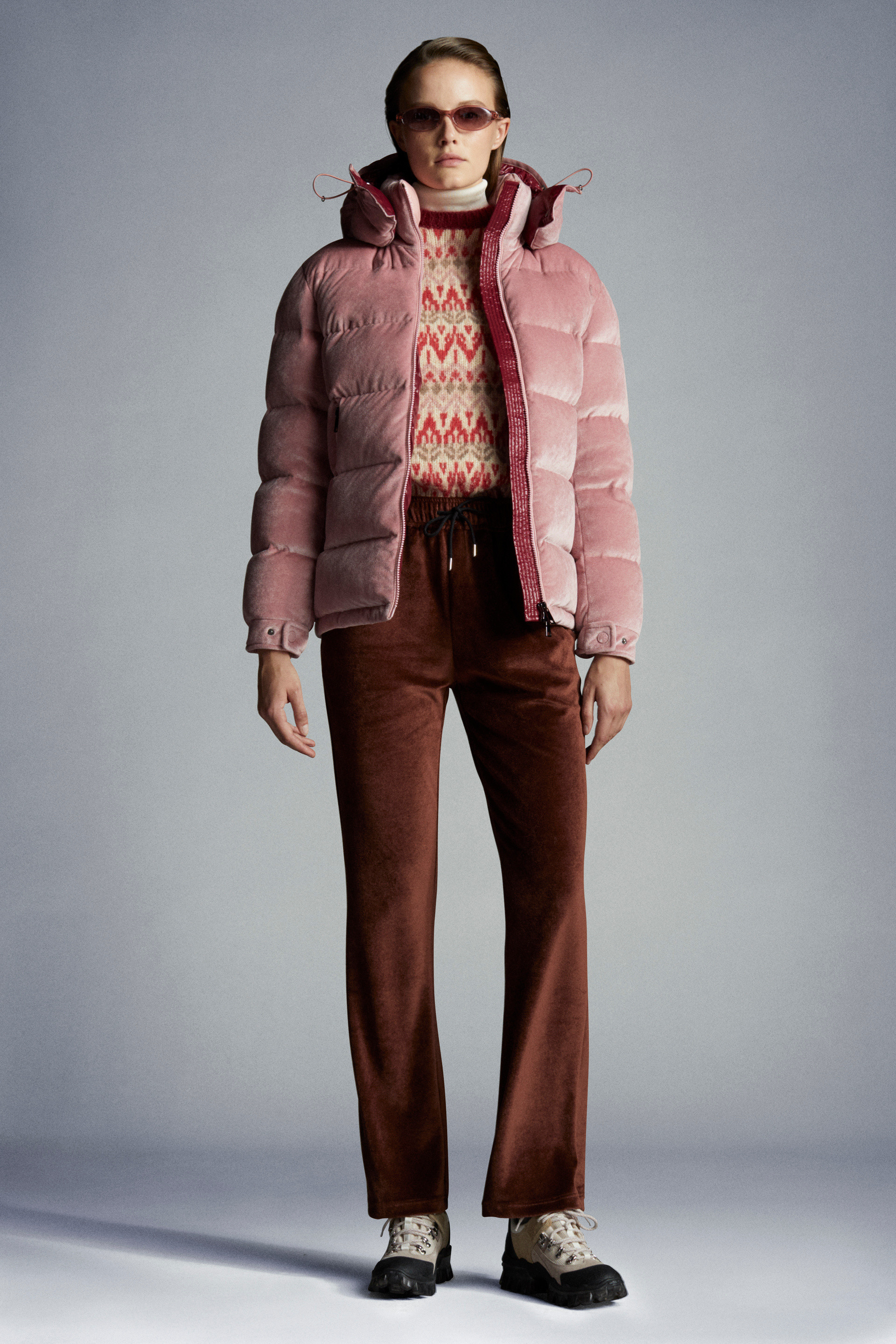 Moncler Holostee Velvet Puffer Jacket In Pink