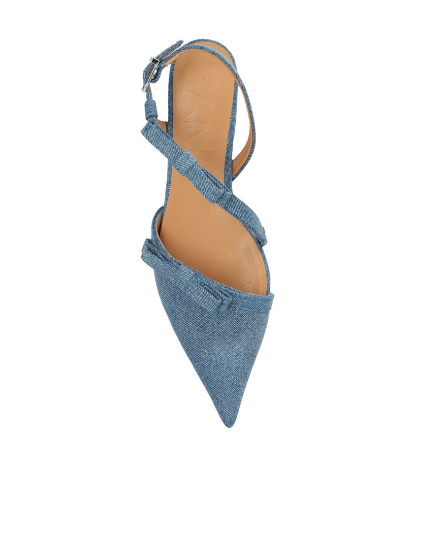 Shop Ganni Bow-detailing Pointed-toe Ballerina Shoes In Blue