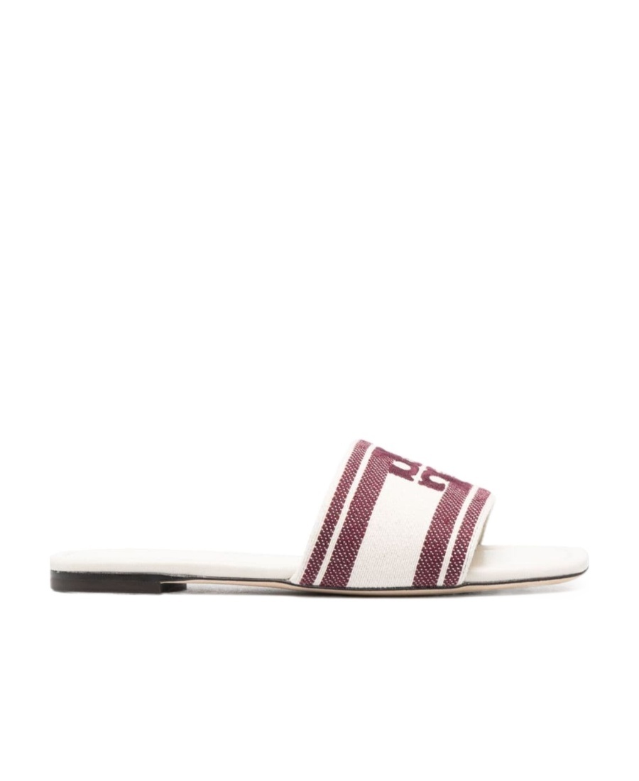 Tory Burch Logo-embroidered Open-toe Flat Slides In Multicolor
