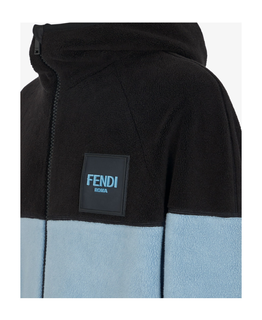 Fendi Men Fleece Sweatshirt With Frontal Logo Patch In Blue