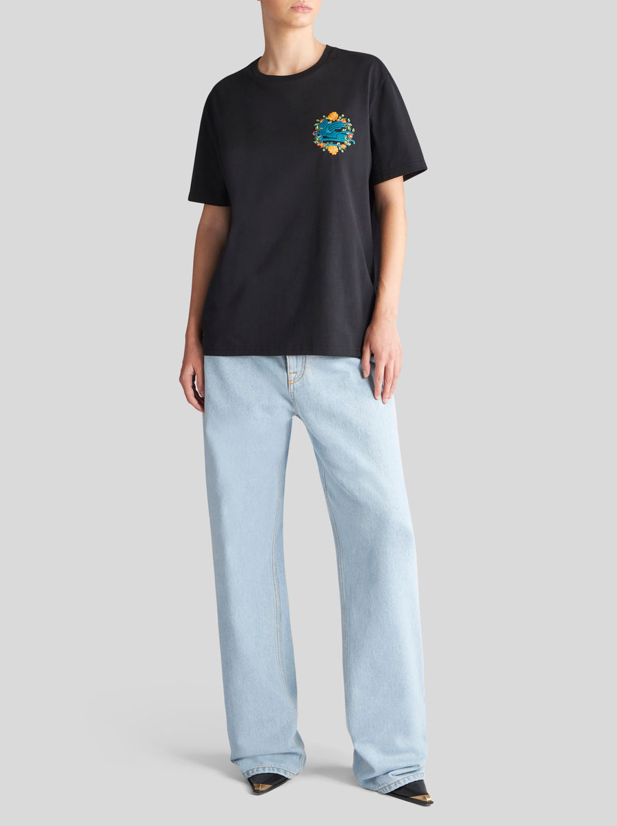 Etro Pegaso Embroidered Crewneck T-shirt In Black