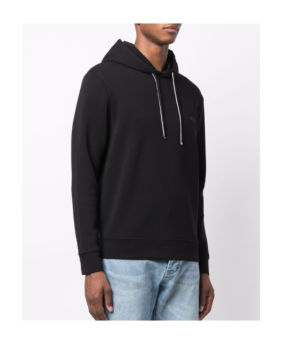 Emporio Armani Logo Patch Long-sleeved Hoodie In Black