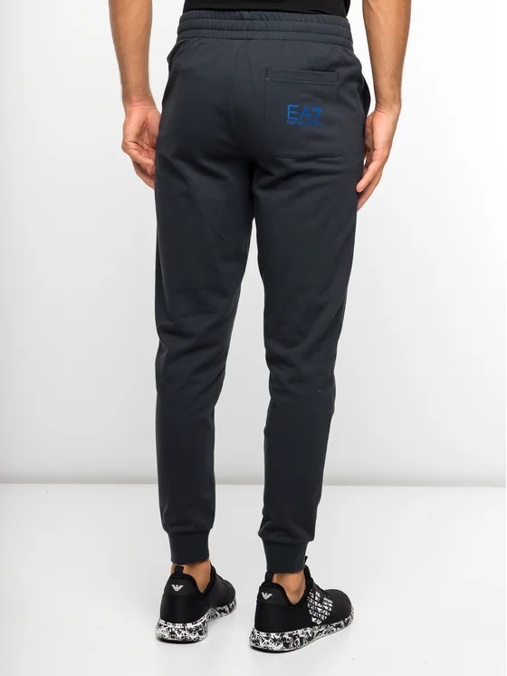Ea7 Navy Blue Logo Printed Sweatpants In Black