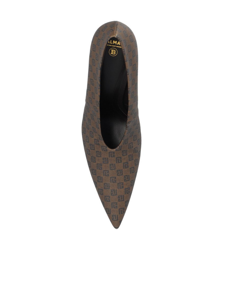 Balmain Monogram-print Pointed-toe Pumps In Black