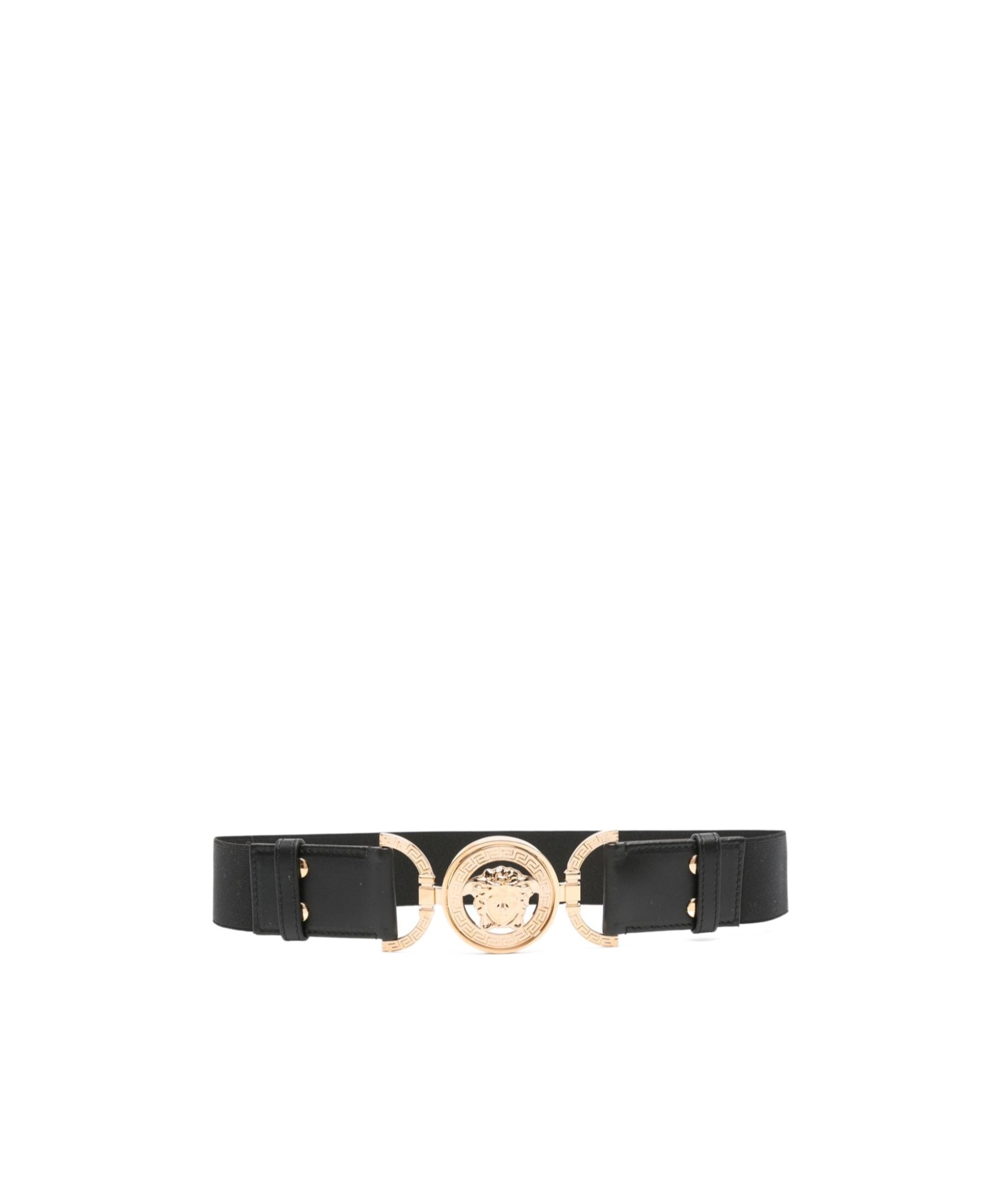 Versace Medusa Head-buckle Elastic Belt In Black