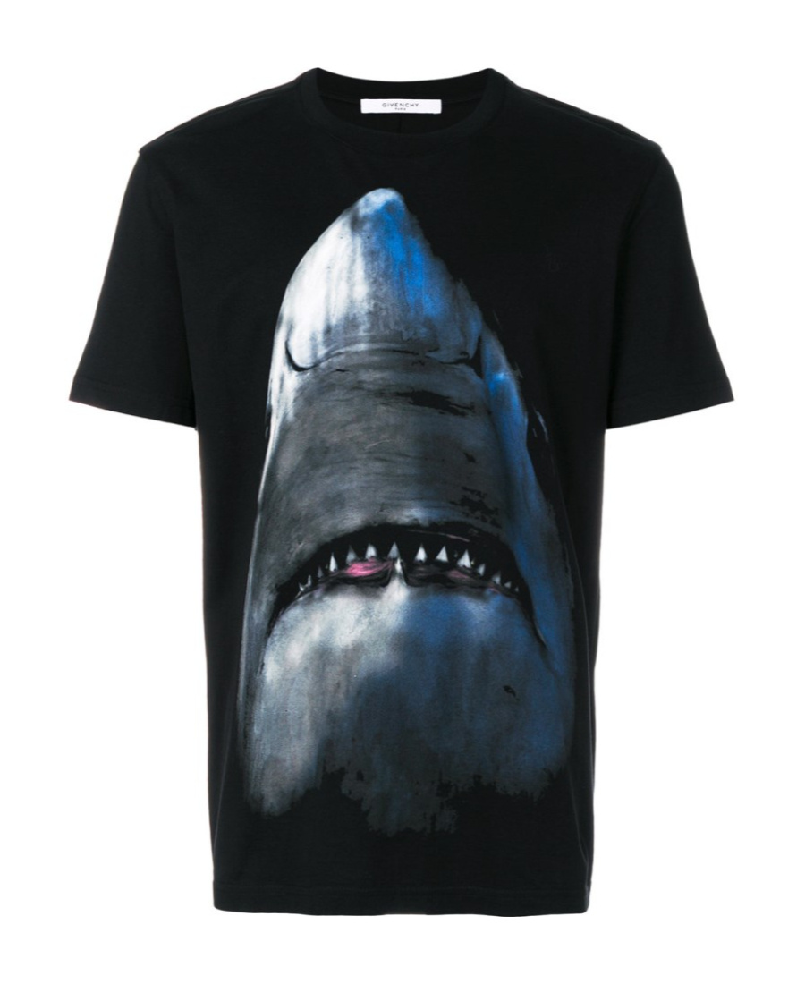 Givenchy Shark Print Cotton Short Sleeve T Shirt In Black