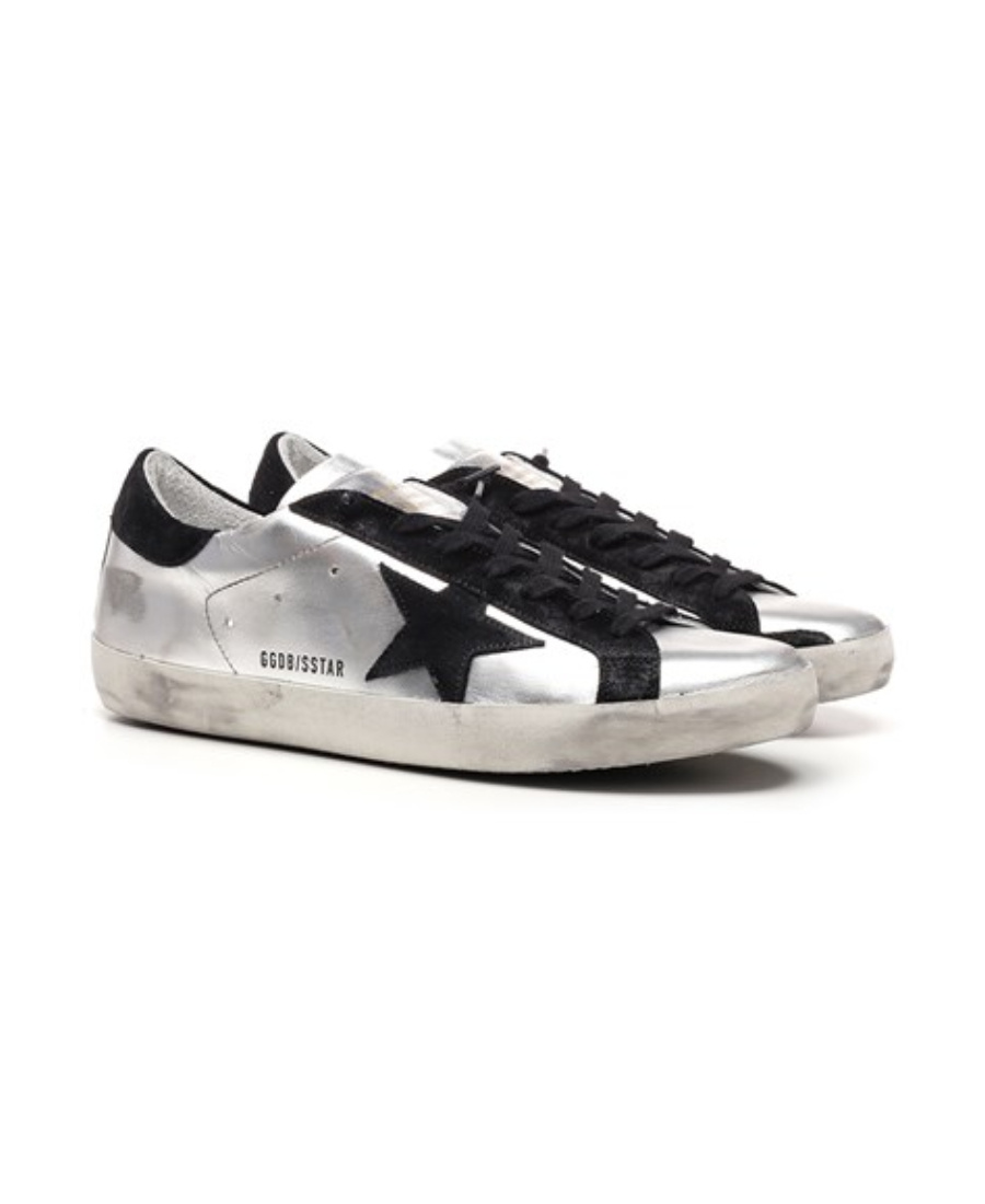 Golden Goose Super-star Sneakers In Silver Leather With Contrasting Inserts In White