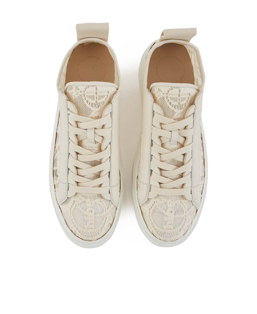 Chloé Lauren Scalloped Leather-trimmed Lace High-top Sneakers In Nude