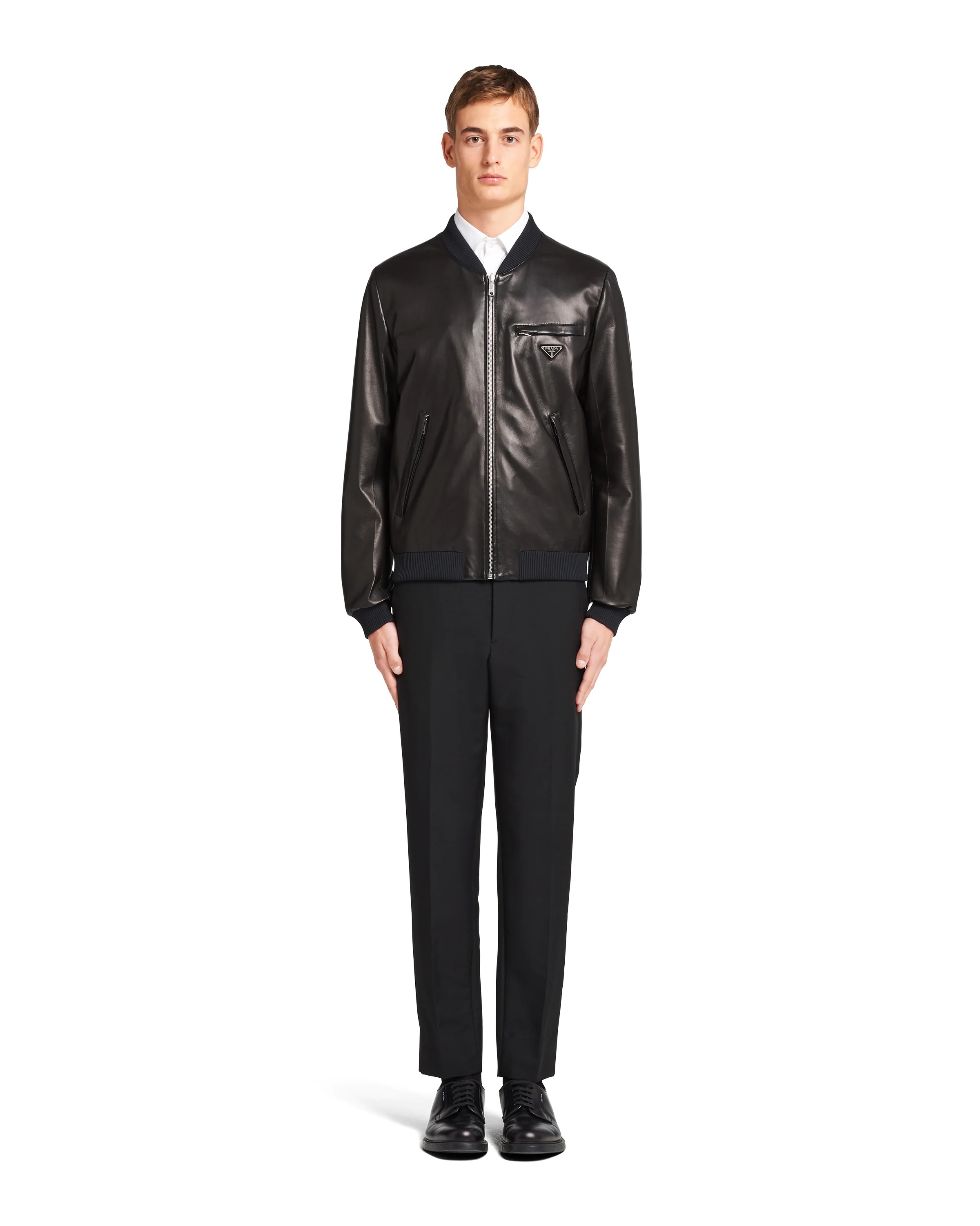 Prada Men Black Nappa Leather Reversible Bomber Jacket In Black