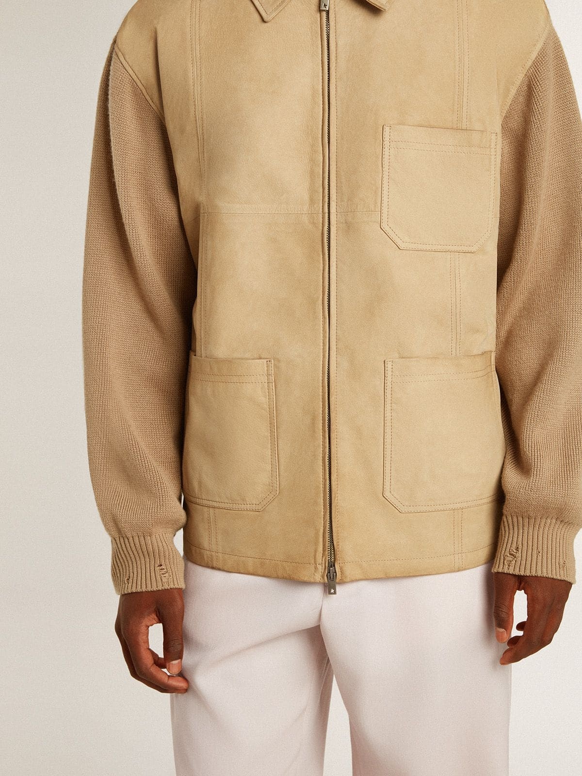 Golden Goose 'neil' Collar Jacket With Ribbed Accents In Nude