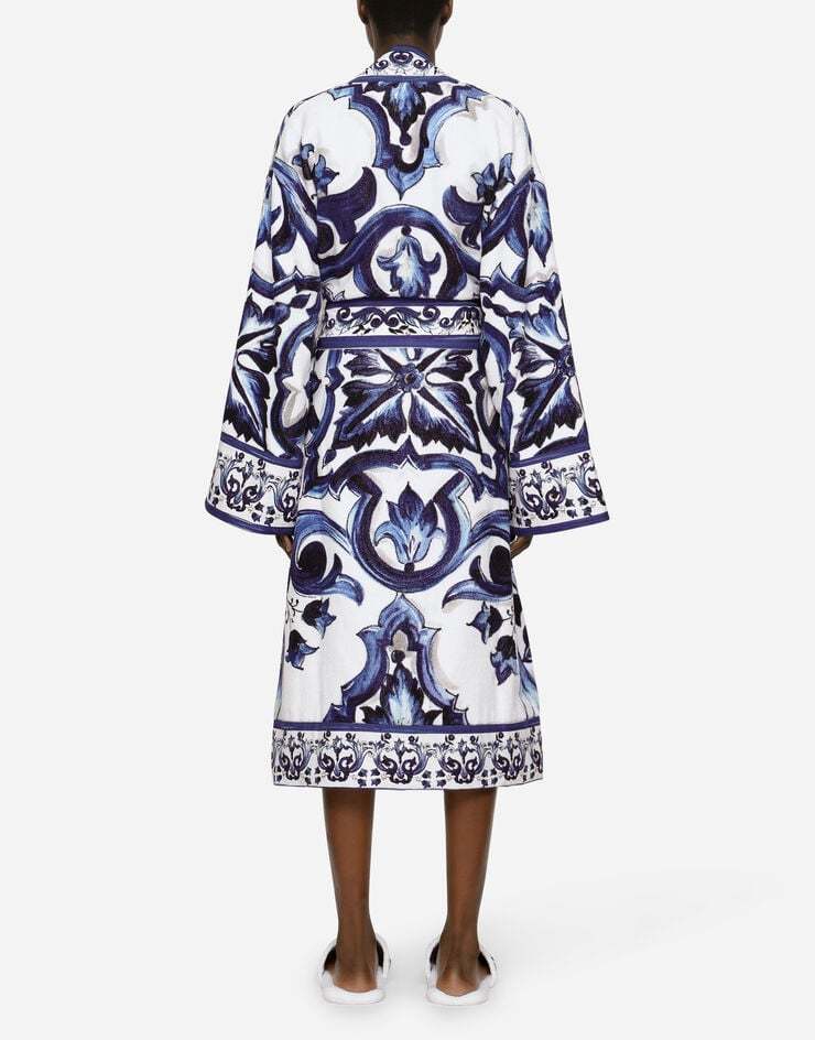 Dolce & Gabbana Graphic-print Long Sleeve Bath Robe In Blue