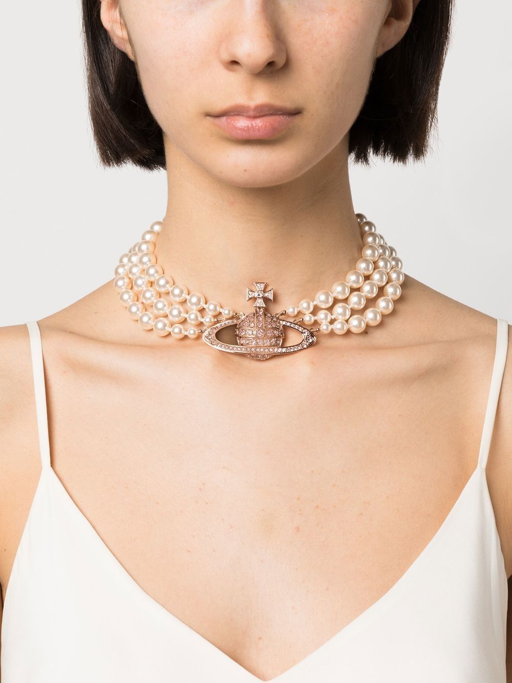 Vivienne Westwood Messaline Orb Three-row Chocker In Yellow