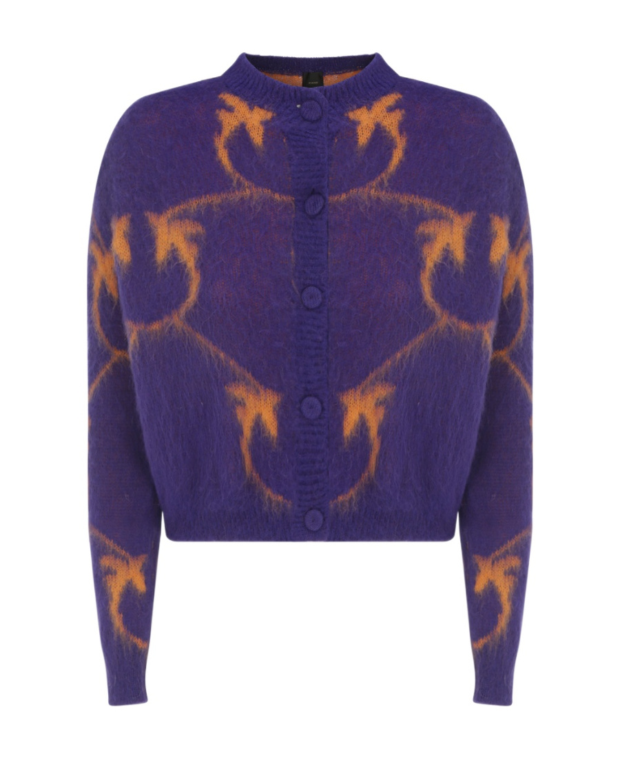 Pinko Intarsia-logo Cardigan In Purple