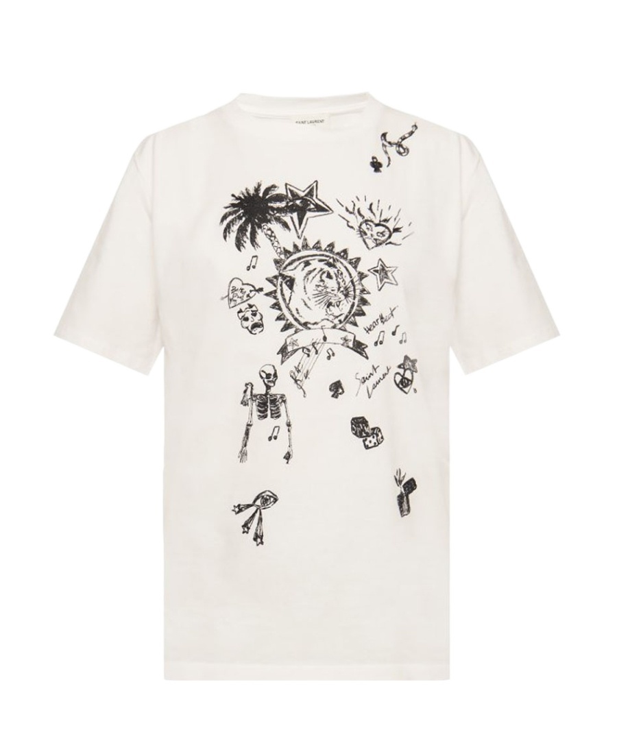 Saint Laurent Graphic Print T-shirt In White