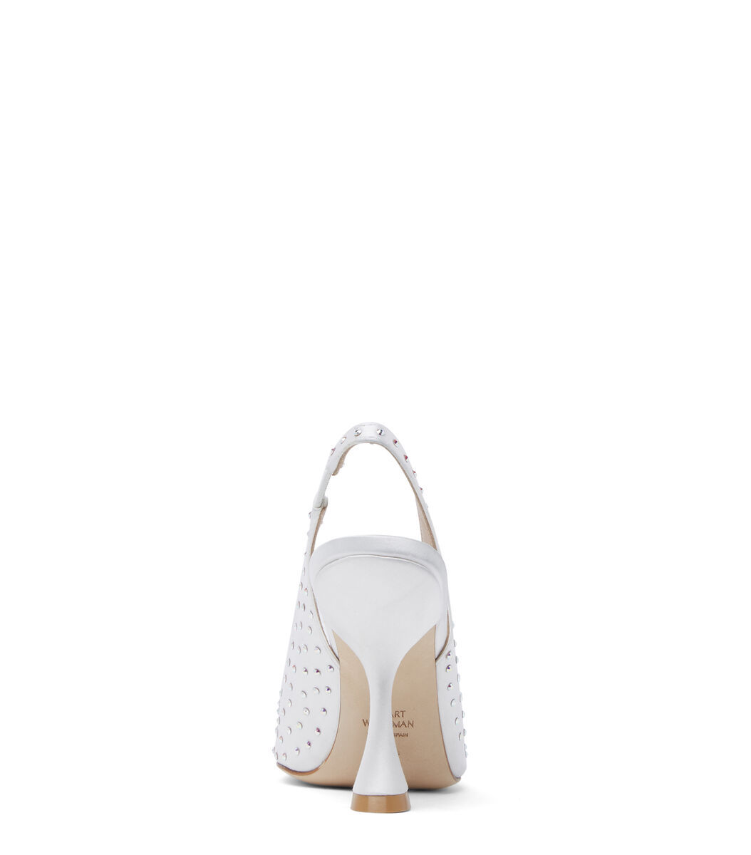 Stuart Weitzman Glam Xcurve Crystal Slingback Pumps In White