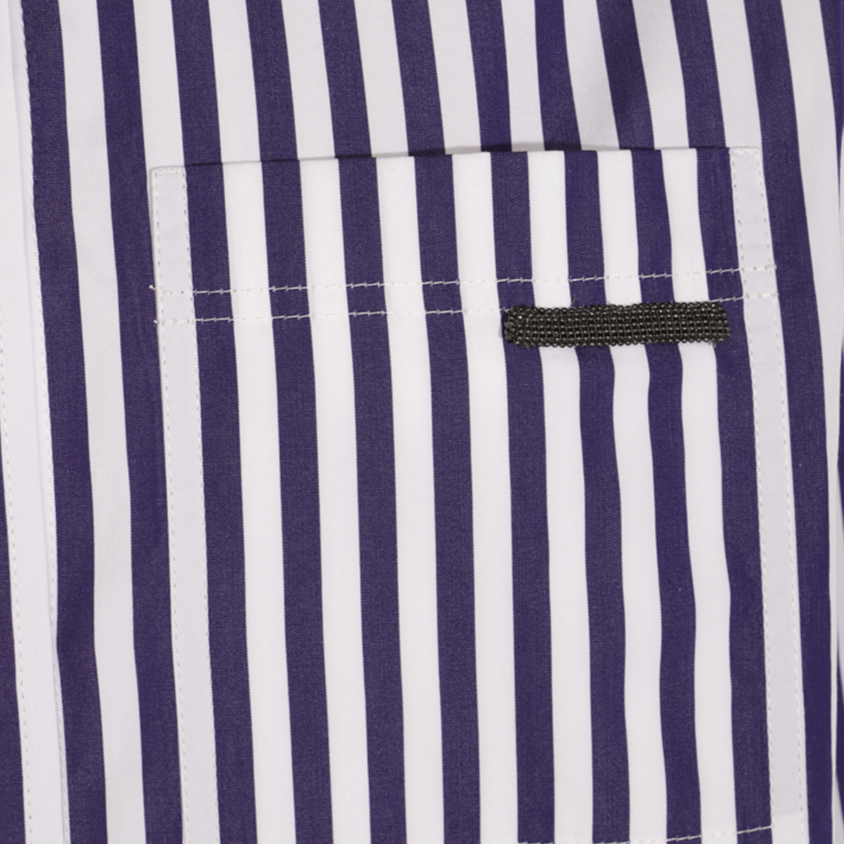 Brunello Cucinelli Striped Long Sleeve Top With Chest Pocket In Blue