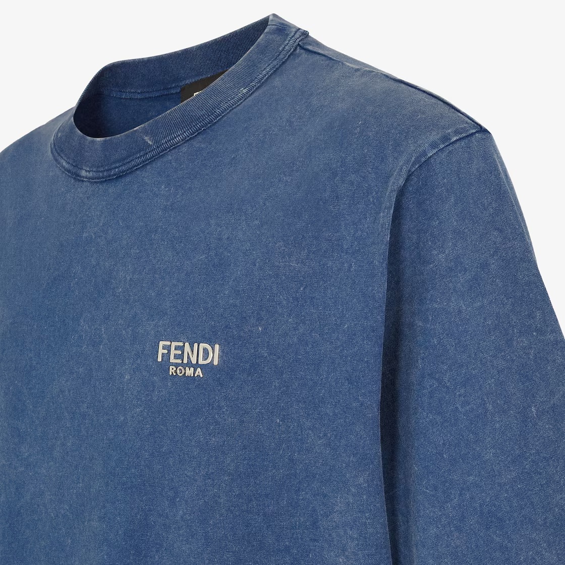 Fendi Logo-print Crew Neck Cotton T-shirt In Blue