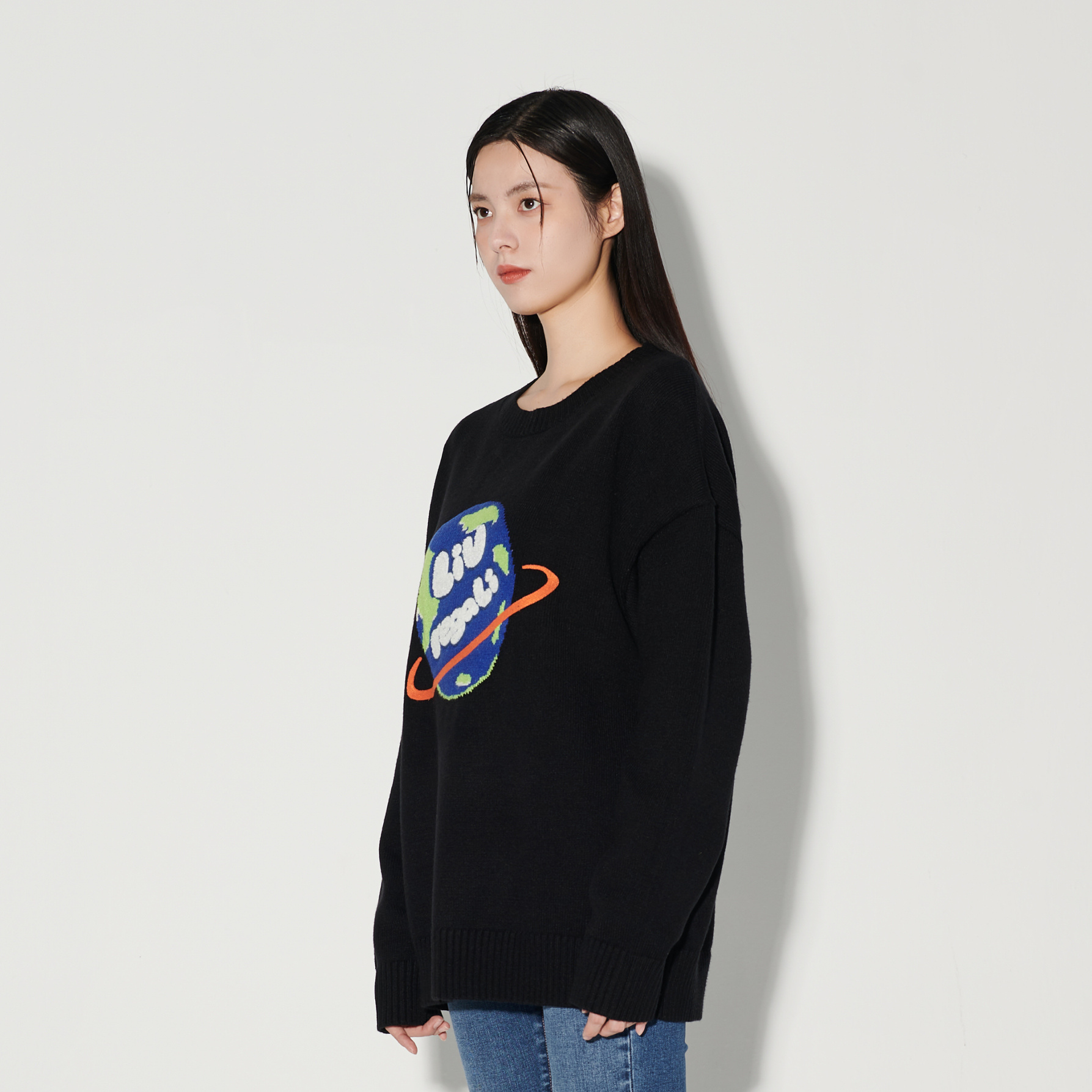 Liuregali Earth Jacquard Pattern Pullover In Black
