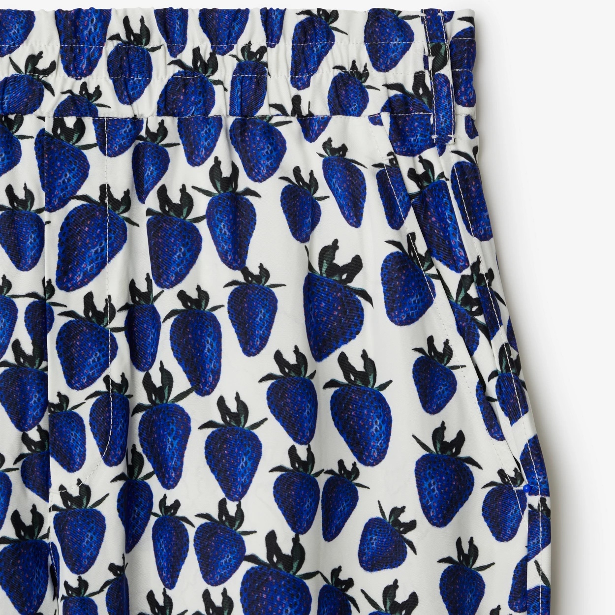 Burberry Strawberry-print Straight Trousers In Blue