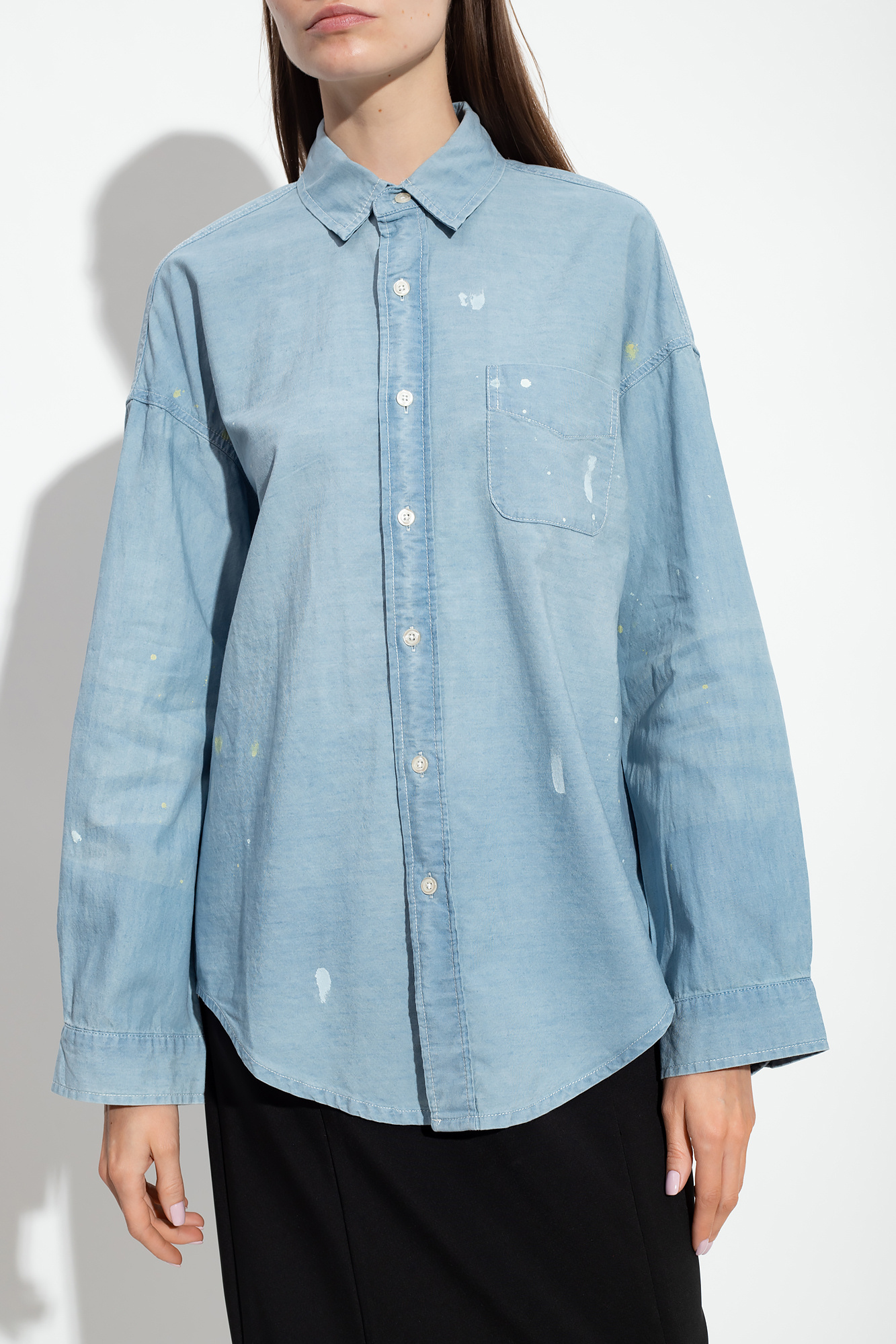 R13 PAINT-SPLATTER CHAMBRAY SHIRT 