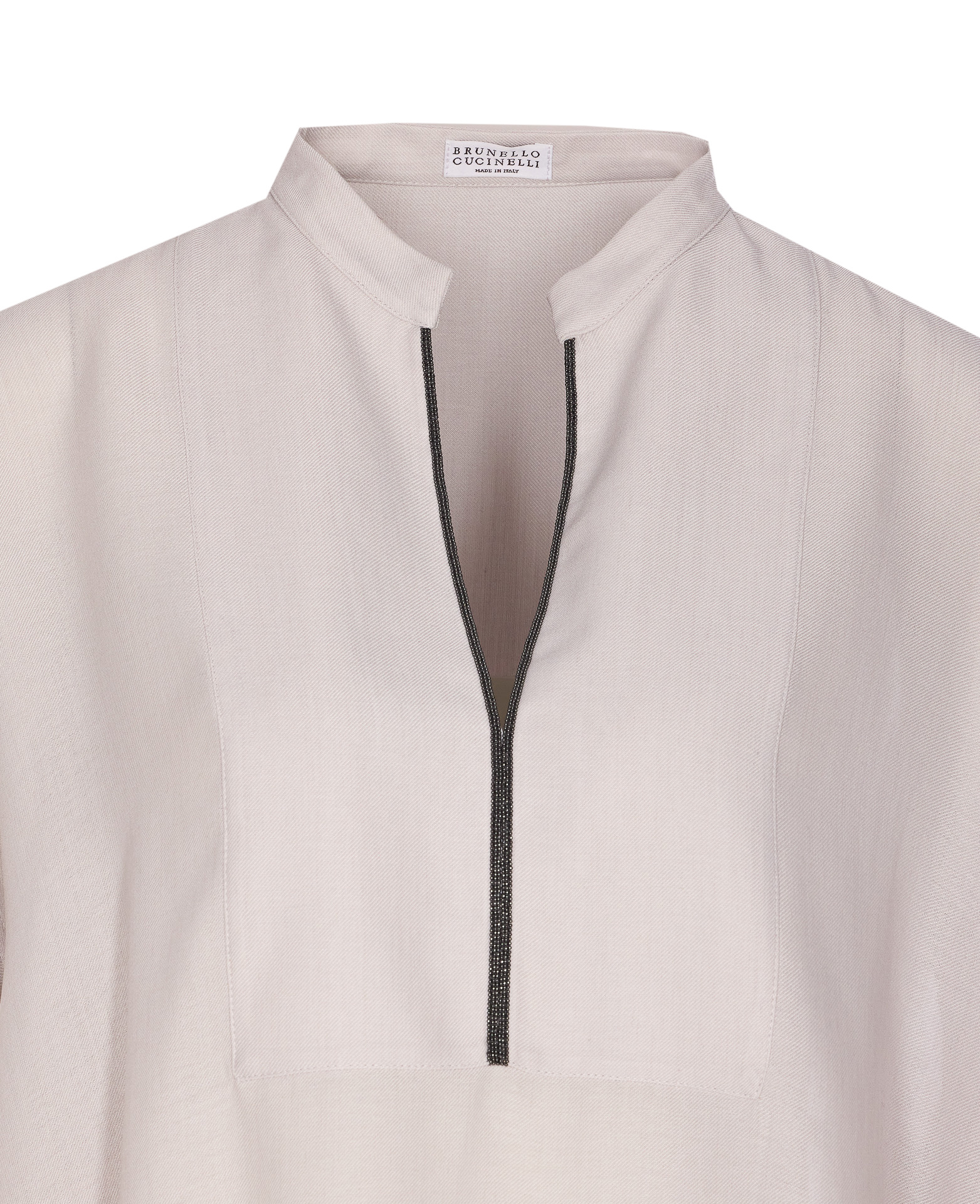 Brunello Cucinelli Long Sleeve V-neck Mandarin Collar Top In Neutral