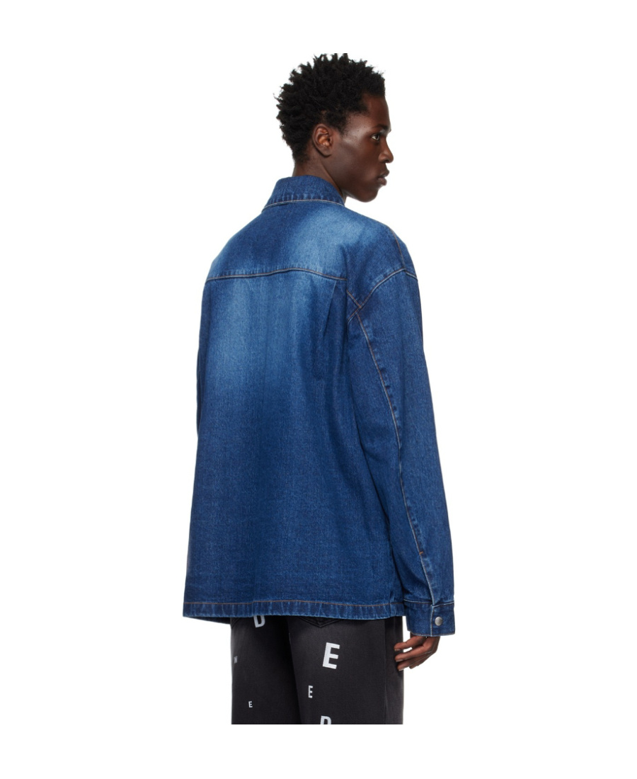 We11 Done Logo Painted Denim Jacket In Blue