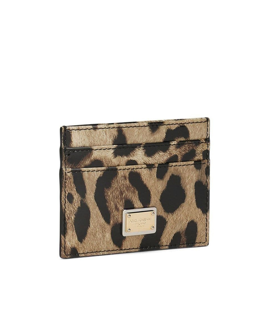 Dolce & Gabbana Calfskin Leopard Print Card Holder In Nude