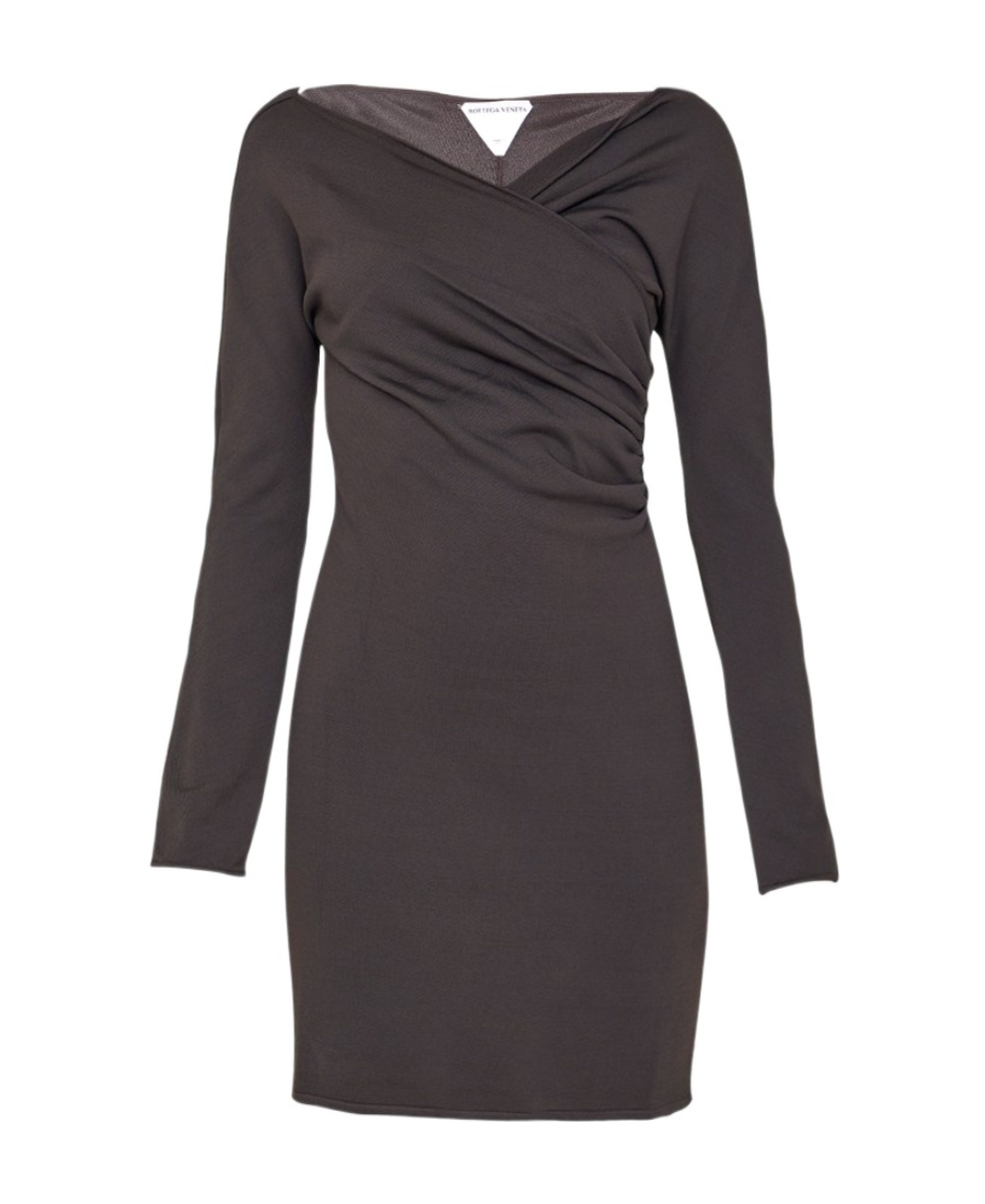 Bottega Veneta Mini Dark Brown With Front Cross-over In Fluid Viscose Woman In Black