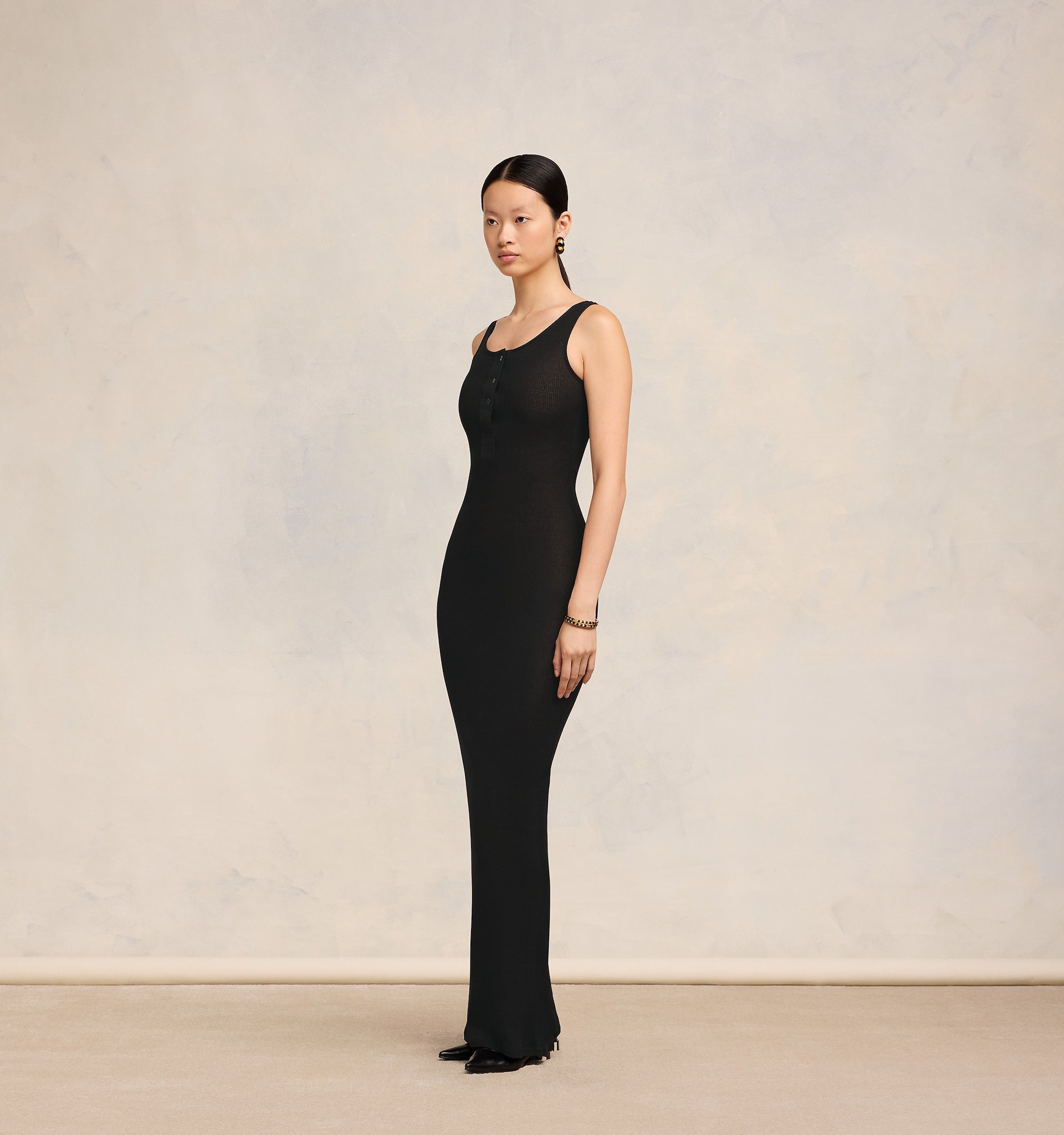 Ami Alexandre Mattiussi Ami Paris Black Cotton Long Dress With Buttons Women In Black