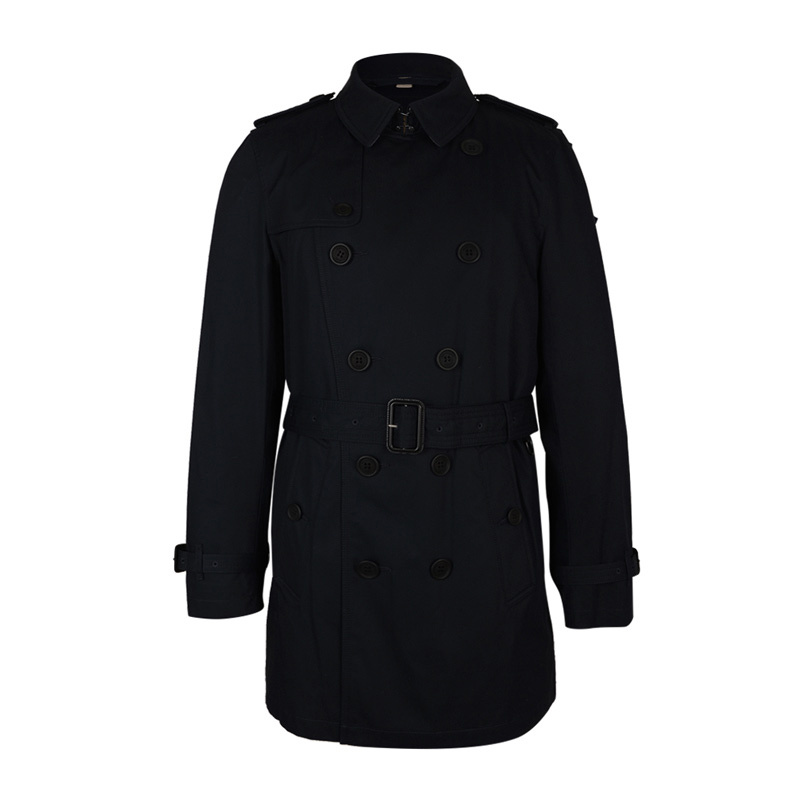 Burberry Double-row Buckle Belt Trench Coat In Black