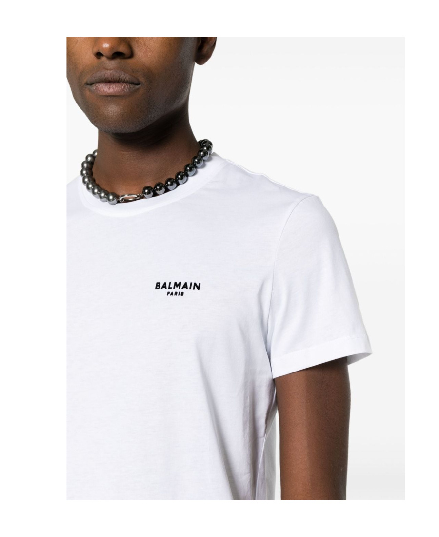 Balmain White Crewneck T-shirt With Logo Lettering Embroidery In White