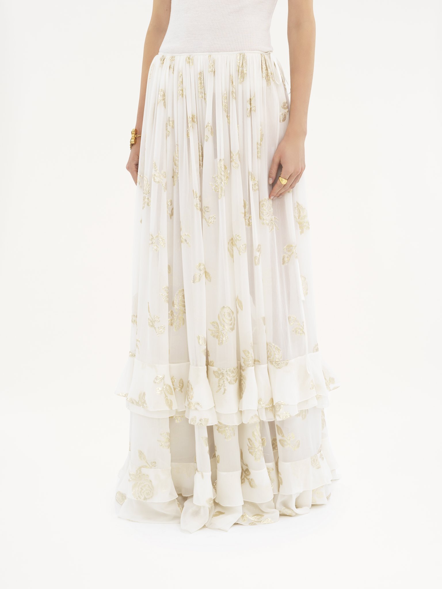 Chloé Metallic Silk Jacquard Maxi Skirt In Coconut Milk Color