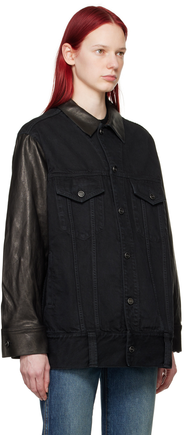 Shop Khaite Spliced Denim Coat In Black
