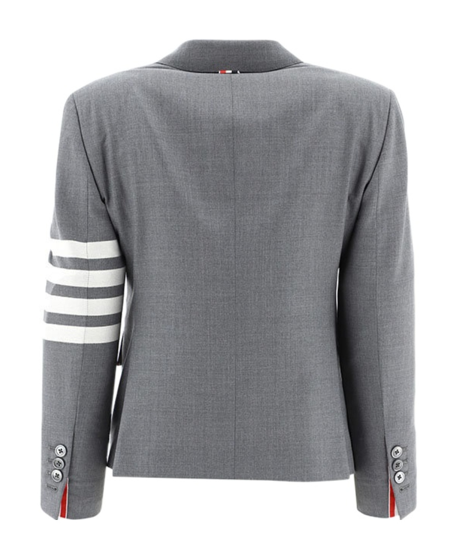 Thom Browne Four-bar Stripe Wool Cropped Single Breasted Blazer In Gray