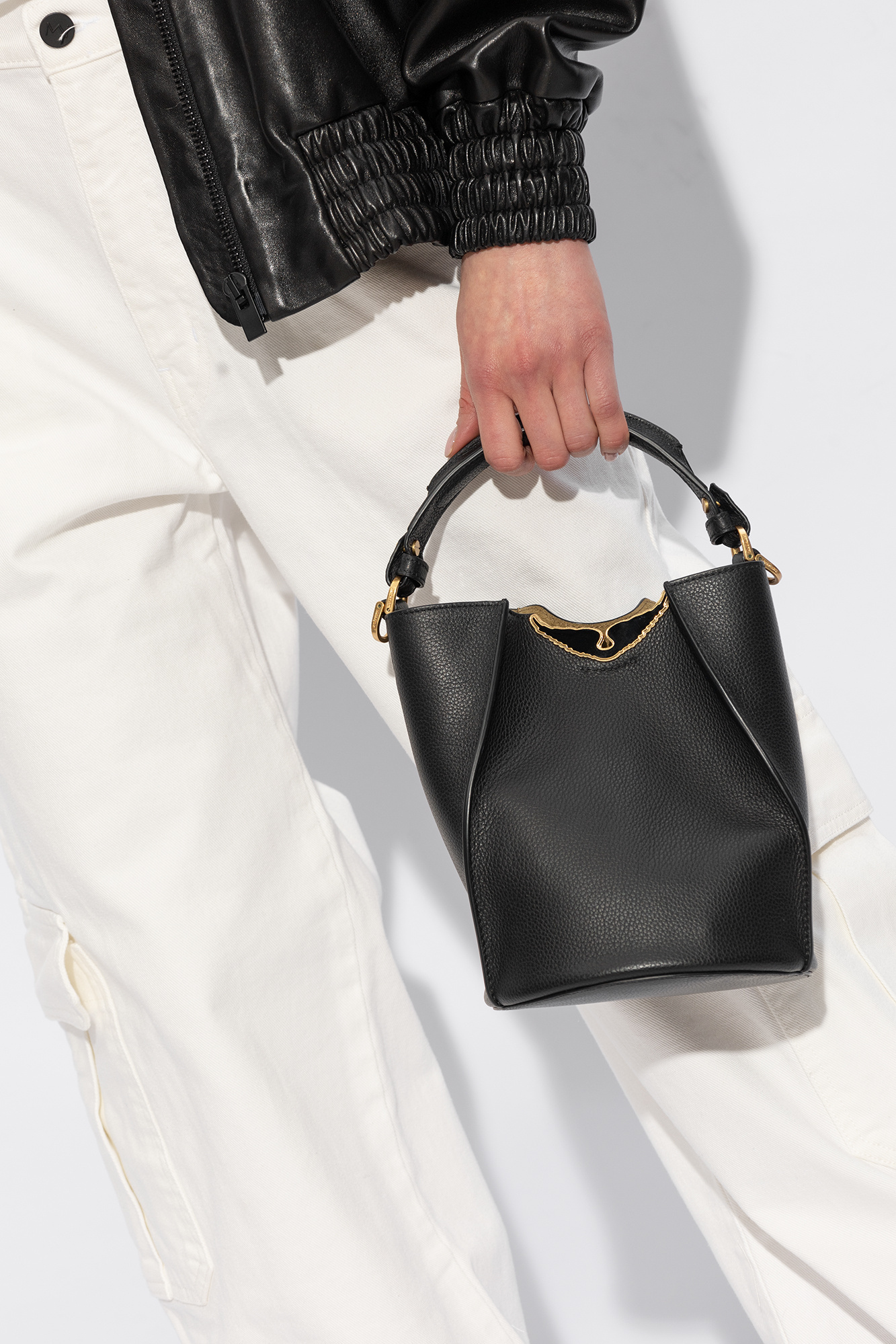 Shop Zadig & Voltaire Borderline Leather Bucket Bag In Black