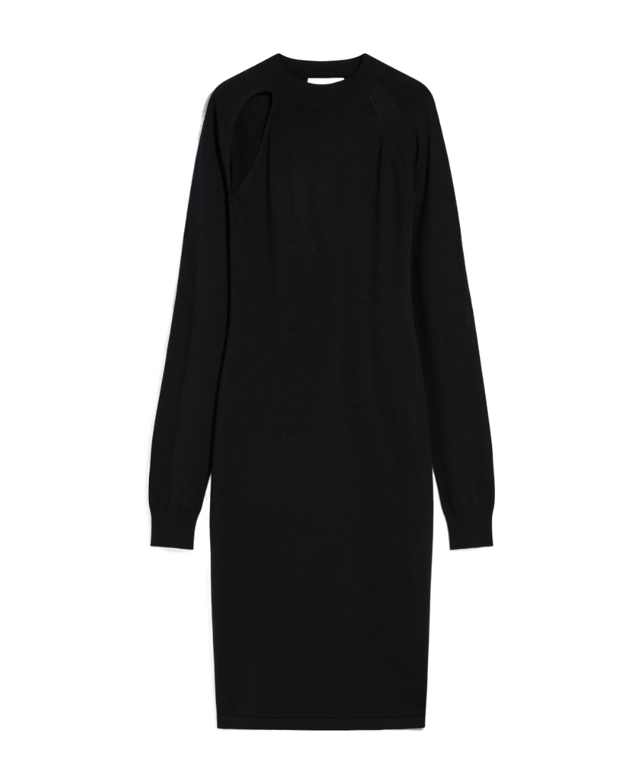 Sportmax High-necked Long-sleeved Wool Dress In Black