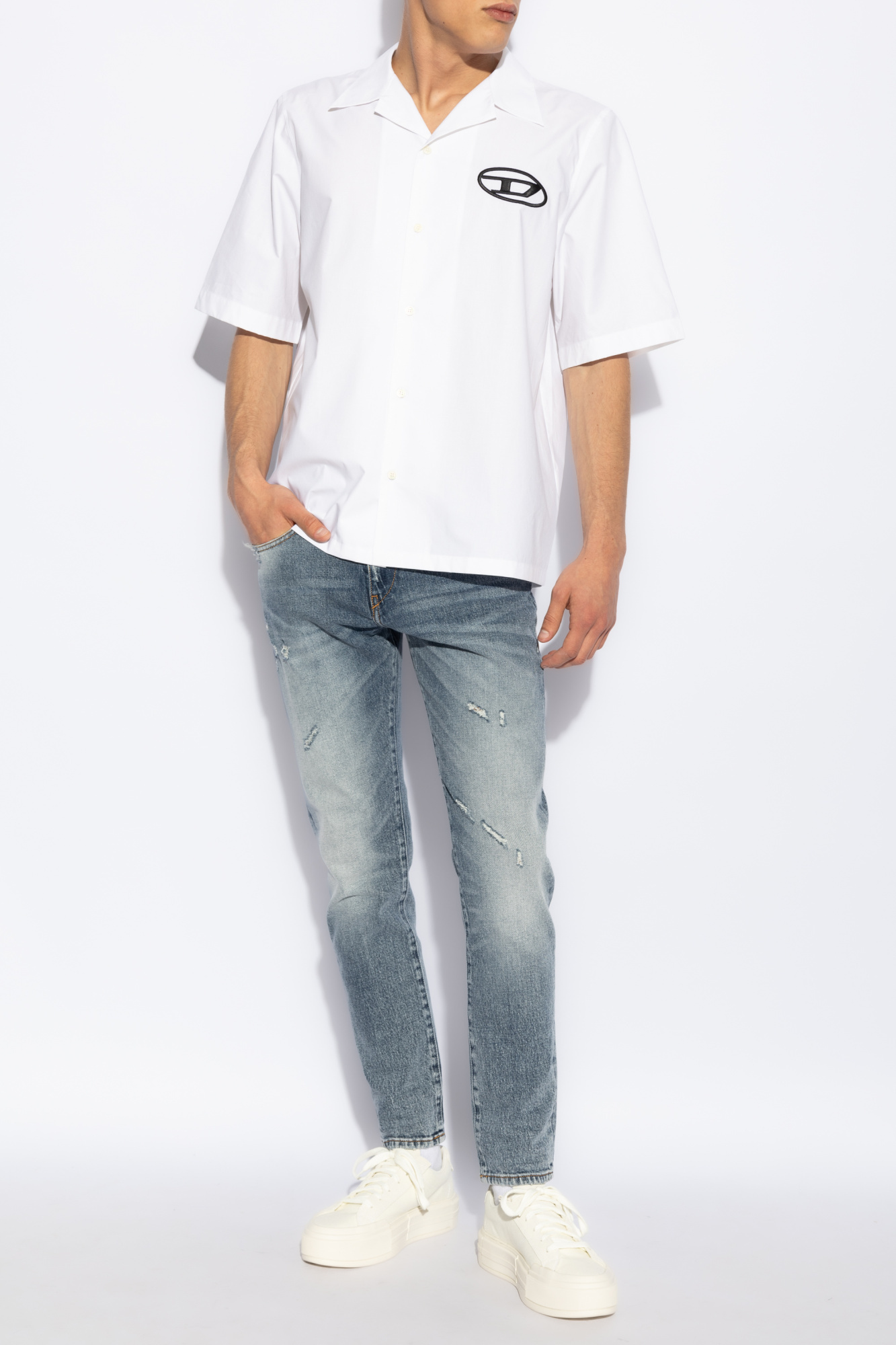 Diesel S-mac-c Short Sleeve Bowling Shirt In White