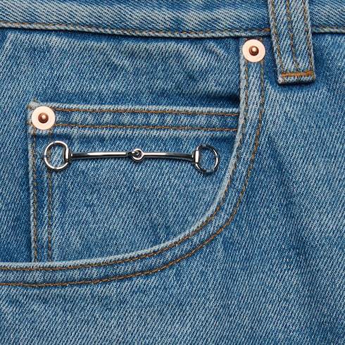 Shop Gucci Horsebit Wide-leg Jeans In Blue